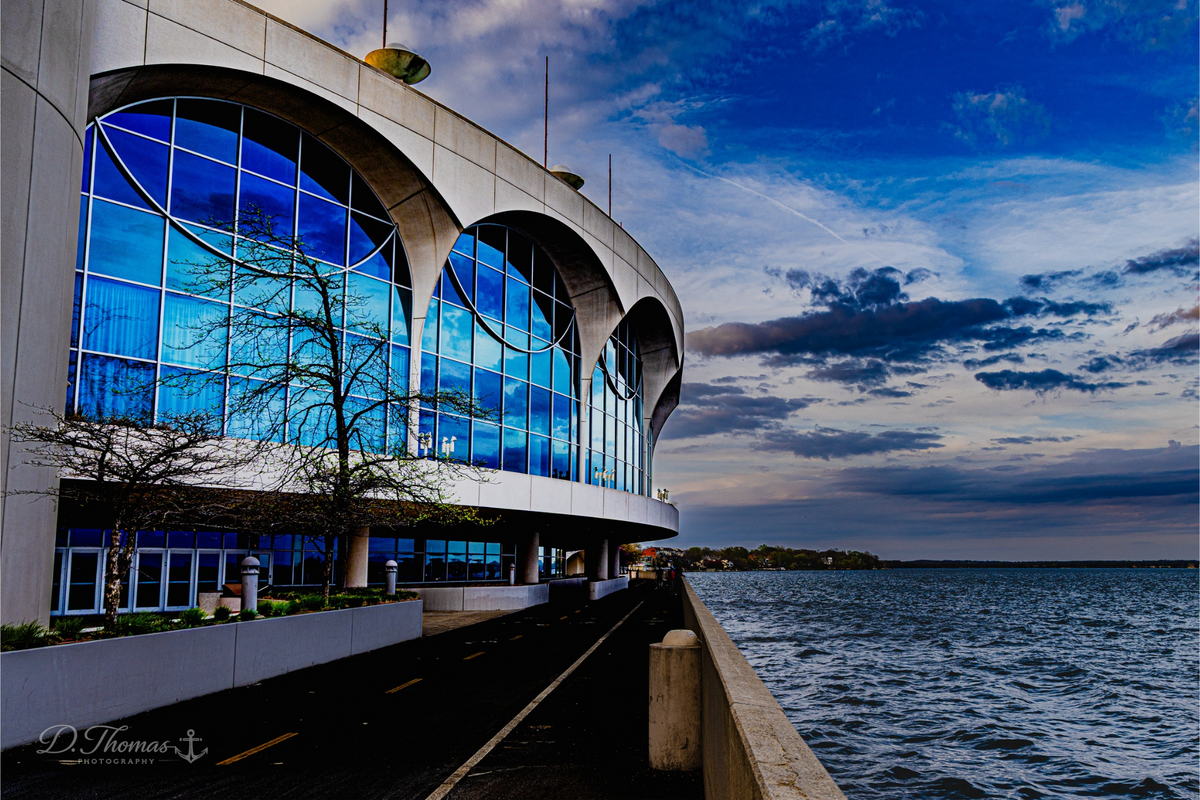 Modern glass architecture along the waterfront